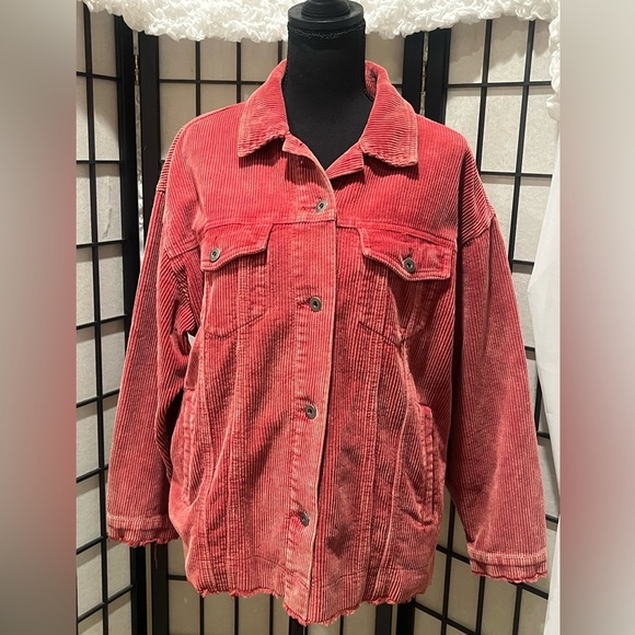 Easel Los Angeles RAW HEM BUTTON UP CORDUROY WOMENS BARN JACKET SIZE S - Picture 4 of 10